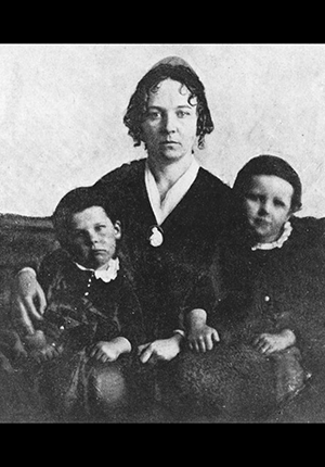 portrait of Elizabeth Cady Stanton with her sons Daniel and Henry, artist unknown, 1848