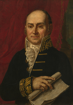 oil painting by artist Pieter Van Huffel of John Quincy Adams, head-and-shoulder portrait, 1815