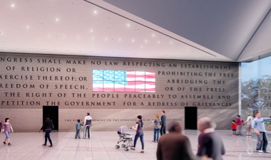 Vistors walking through the National Constitution Center