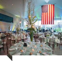 Tables set up for a banquet in a National Constitution Center reception hall